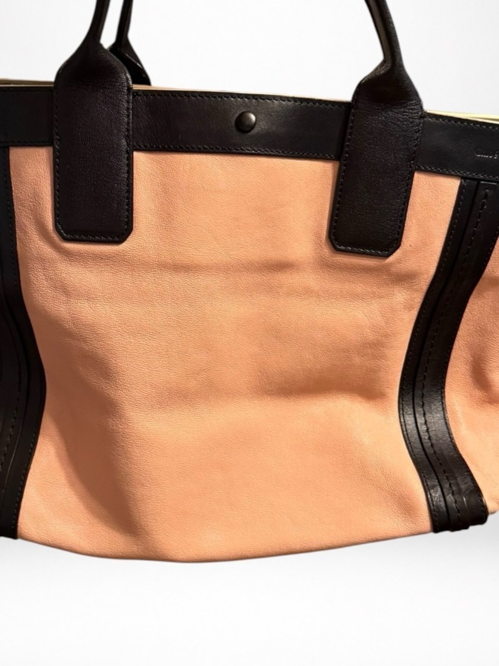 Chloé Alison Authentic East West Leather Tote Bag Blush Pink Black Shoulder Bag - Picture 3 of 15